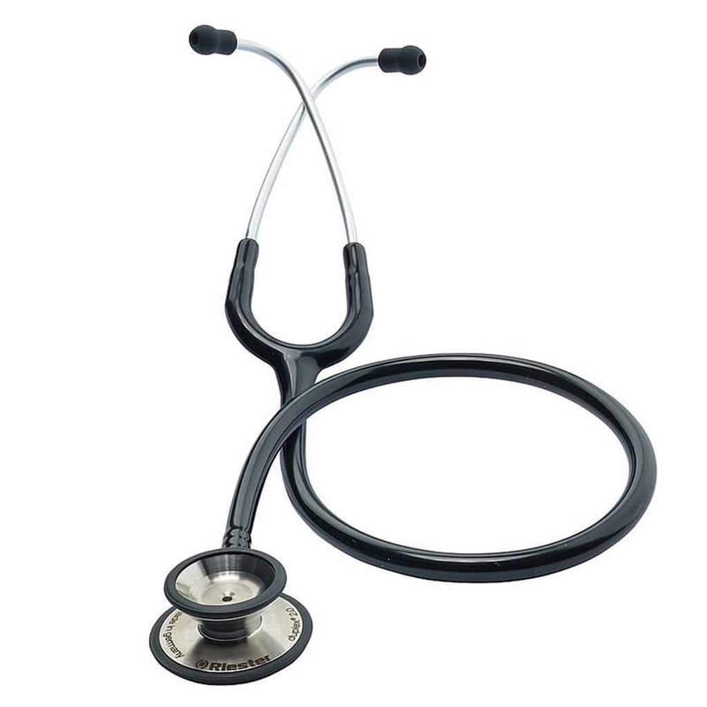 Riester Duplex 2.0 stethoscope, black tube with stainless steel dual-head chest piece