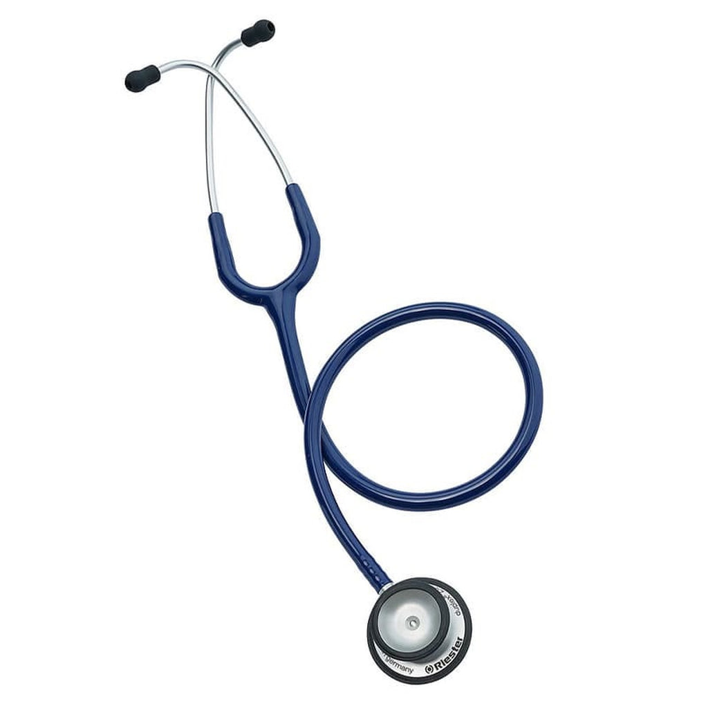 Riester Duplex 2.0 stethoscope, navy blue tube with stainless steel dual-head chest piece